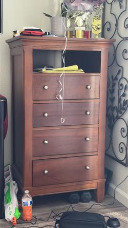 Tall Wood Dresser with Open Shelf