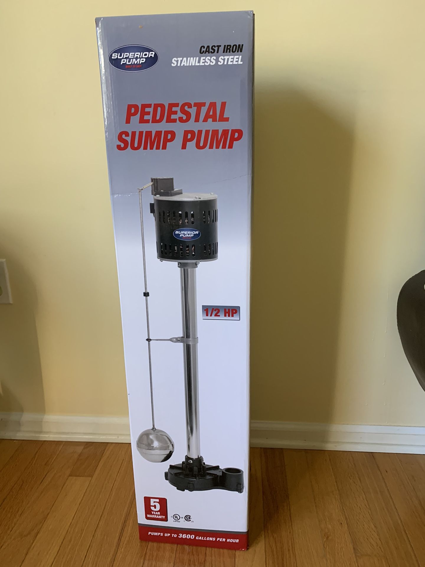 NEW Pedestal Sump Pump 5 Yrs Warranty Superior Stainless Steel 120V & 1/2 (0.5) HP : 5 Yrs Warranty