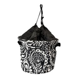 NWT Thirty-One Round Cinch-Top Bin Storage Bag Tote Black Playful Parade Lot/2