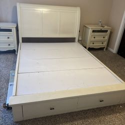 Cream White Bed Frame (Queen) With Storage