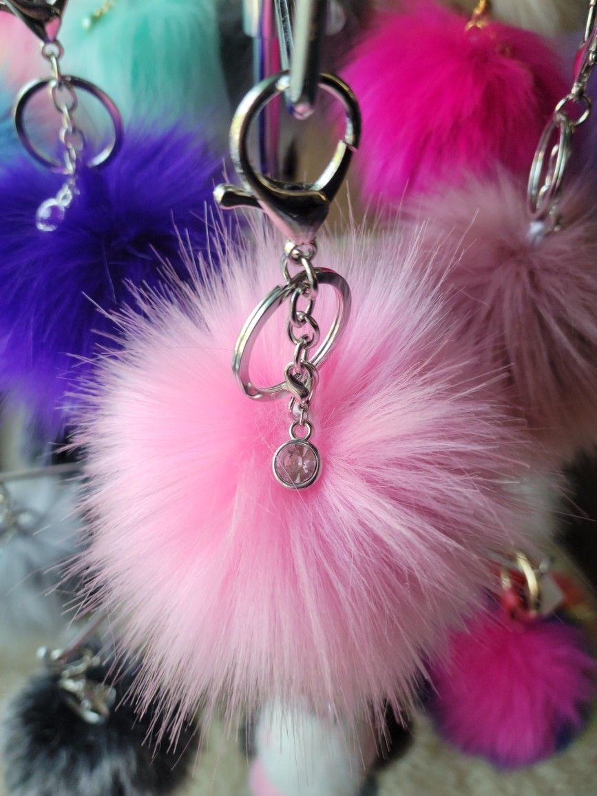 Pink 5" Pom Pom Keychain 7" Long