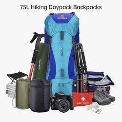  70L+5L Waterproof Lightweight Camping Daypack with Rain Cover for Outdoor Travel Mountaineering - Frameless (Blue)   