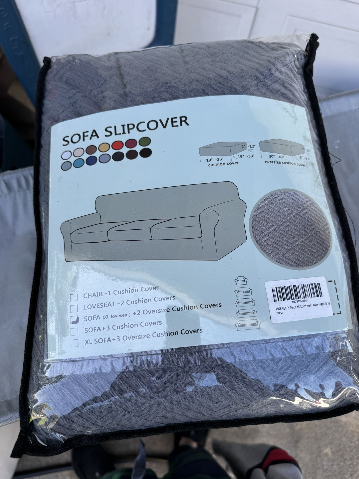 SOFA SLIPCOVER Piece XL. Loveseat Cover Light Grey SOFA (XL loveseat) + 2 Oversize Cushion Covers