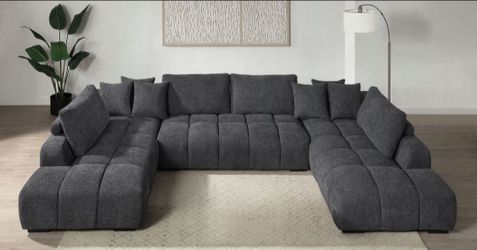 Brand New Grey Super Plush Chenille Modern Style Sectional Sofa (Pillows Included)