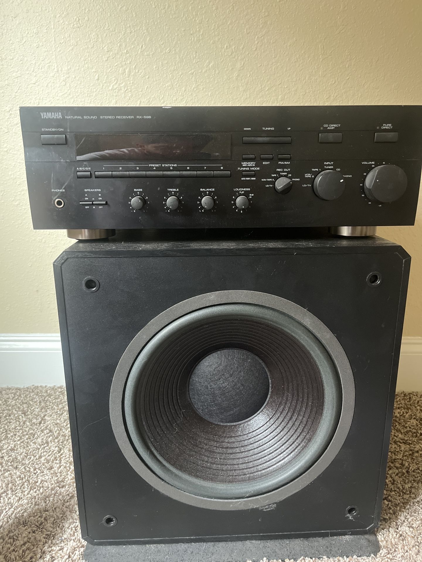 Yamaha RX-530 Stereo Receiver (Top) + Mirage MS-10 Subwoofer (Bottom)