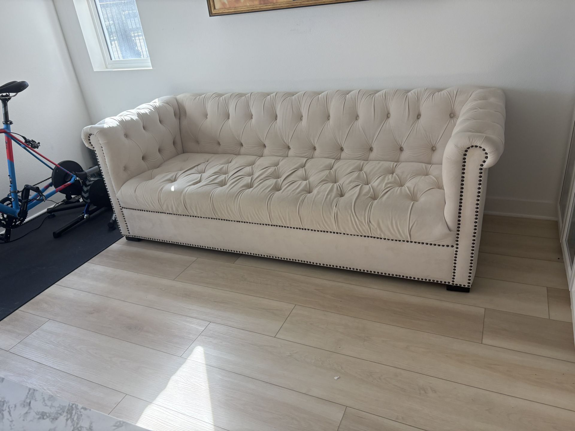 Like New Cream Velvet Tufted Sofa