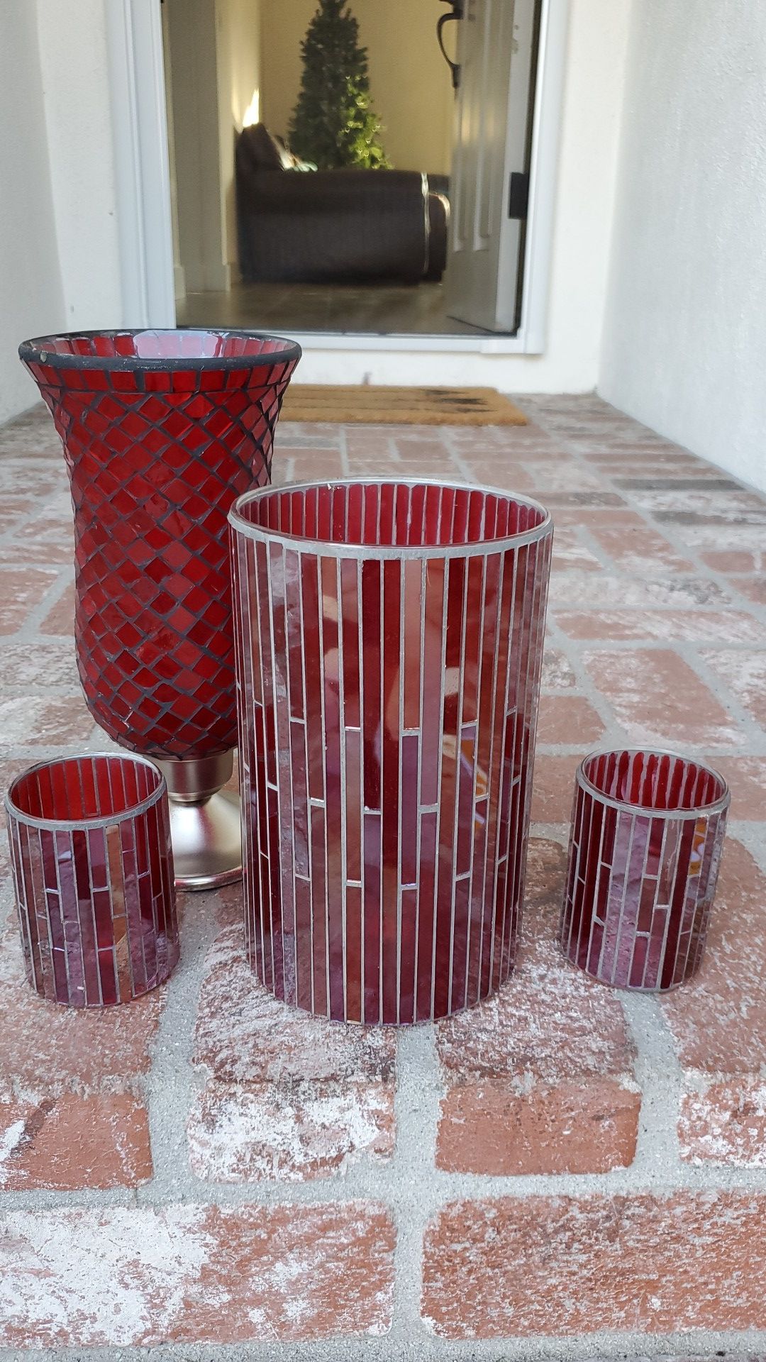 Crate & Barrel Red Stained Glass Hurricanes