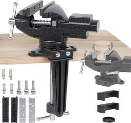 Table vise, 3.3-inch jaw width, 2-in-1 universal 360° rotating work clamping vise, multifunctional two-jaw table vise with quick-adjust knob for woodw