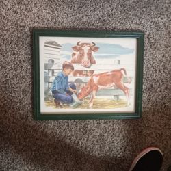 Vintage Advertising Art In Wooden Frame With Glass Front Rustic Farmhouse Style 1966