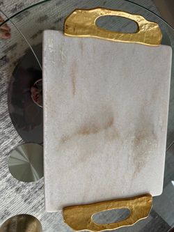 White Marble tray with gold lava handles