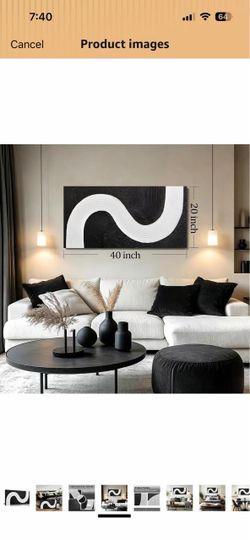 Brand New!Black And White Abstract Wall Art For Living Room Minimalist Canvas Wall Art For Bedroom Modern Painting Wall Decor For Office 20 x 40 Inch