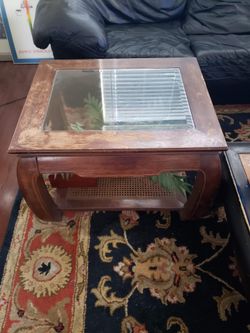Chinese style end table with glass top