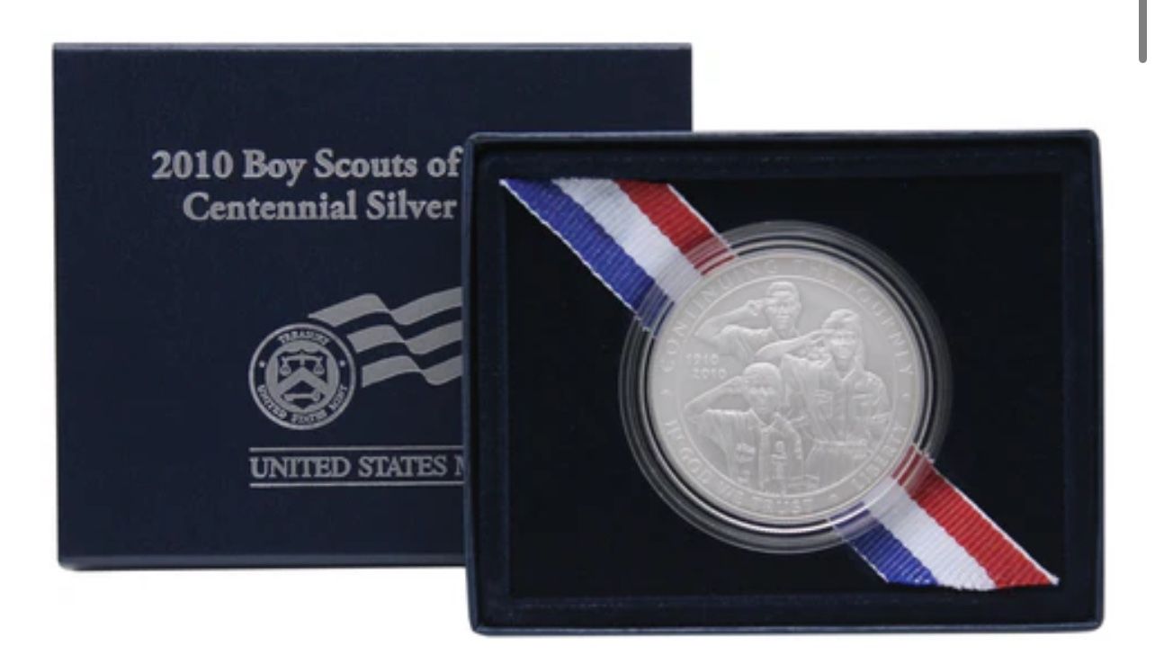 2010 Boy Scouts of America Silver Dollar • Uncirculated Commemorative Coin • 90% Fine Silver with Original Government Packaging (OGP) + COA