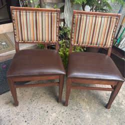 2 Mid century leather and striped chairs