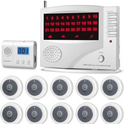 Nurse Call System Wireless Call System with 1 Portable Caregiver Pager 10 Call Buttons and 1 Central Monitoring Unit for Seniors Patients Clinic Emerg