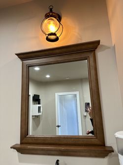Wood Mirror And Light 💡 