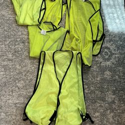 Lot of 5 Fluorescent Yellow Safety Vests. Used. Varying Sizes and Styles