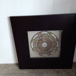 Oriental Style Wall Hanging In Black Frame.