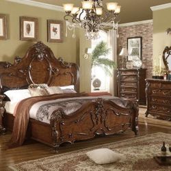 Ornate 4pc Bedroom Set With Marble Dresser Top