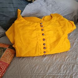 Yellow Gown With Pants And Duputta 