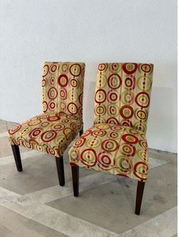 Pair of Accent Retro Circle Pattern Upholstered Chairs