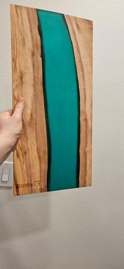 Handcrafted Wood & Green Epoxy River Food Serving Board - Brand New in Box