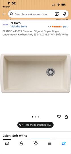 NEW Blanco Diamond Super Single Silgranit Undermount Kitchen Sink – White / Soft White