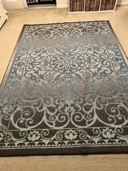 Blue/Grey Rug 5x7 low pile, non slip, easy clean By Maples Rugs