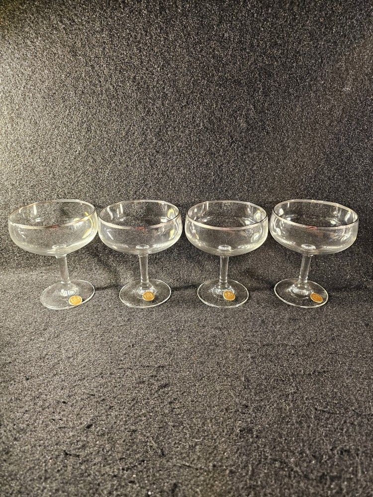 4 Vintage Gildhar Fine Crystal Wine Glasses Platinum Rim Hand-Blown West Germany