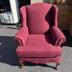 Vintage Queen Anne Red Upholstered Wingback Armchair Good Condition 