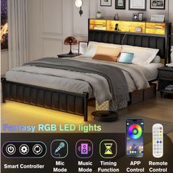 Full Size LED Bed with Memory Foam Mattress Included 