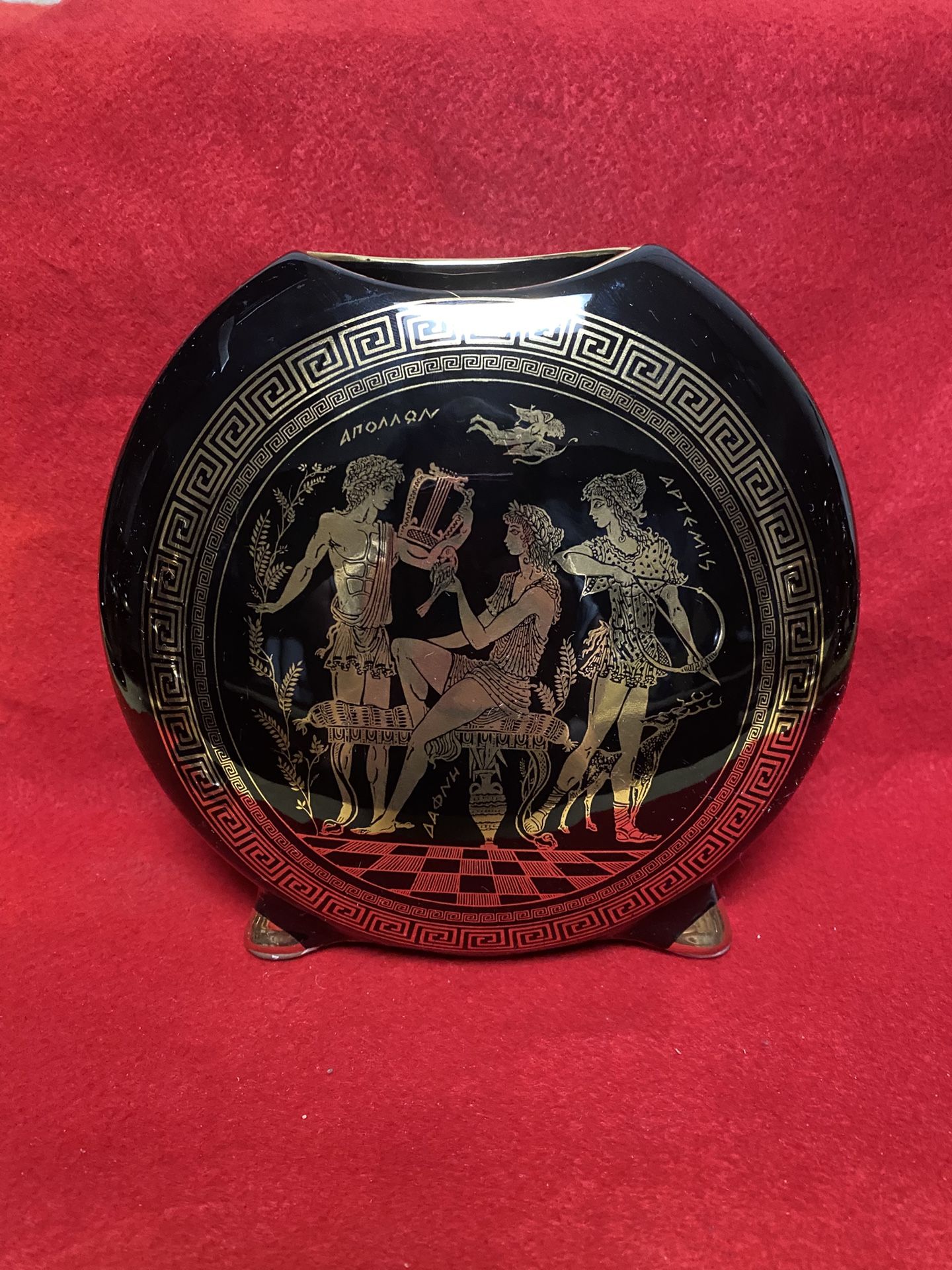 8 Inch x 7 Inch 24k Black & Gold Handmade In Greece Imported From Greece Greek Ceramic Vase 
