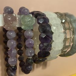 Amethyst Round Bead Bracelet With Fluorite Charm, Soft Bangles Message Me For Best Offer!