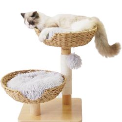 Study New Cat Tower with Sisal Covered Scratching Widen Post and two comfy baskets 