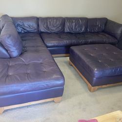 Quality Feather Filled Leather Eggplant Purple Sectional Couch Sofa Furniture 