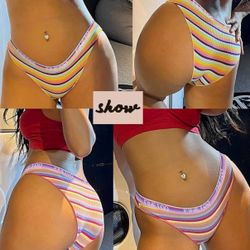 5PK Low-rise Rainbow-Striped Women's Bikini 
