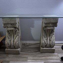 Stone Pillar Glass Table 