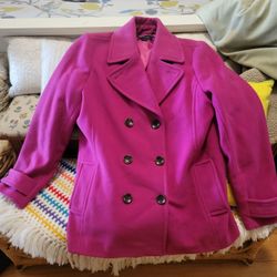 Lands End Magenta Pink Wool lined Coat