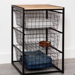 3 Drawer Organizer Black Metal with Natural Wood 