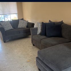 Grey/Black Sectional and Sofa