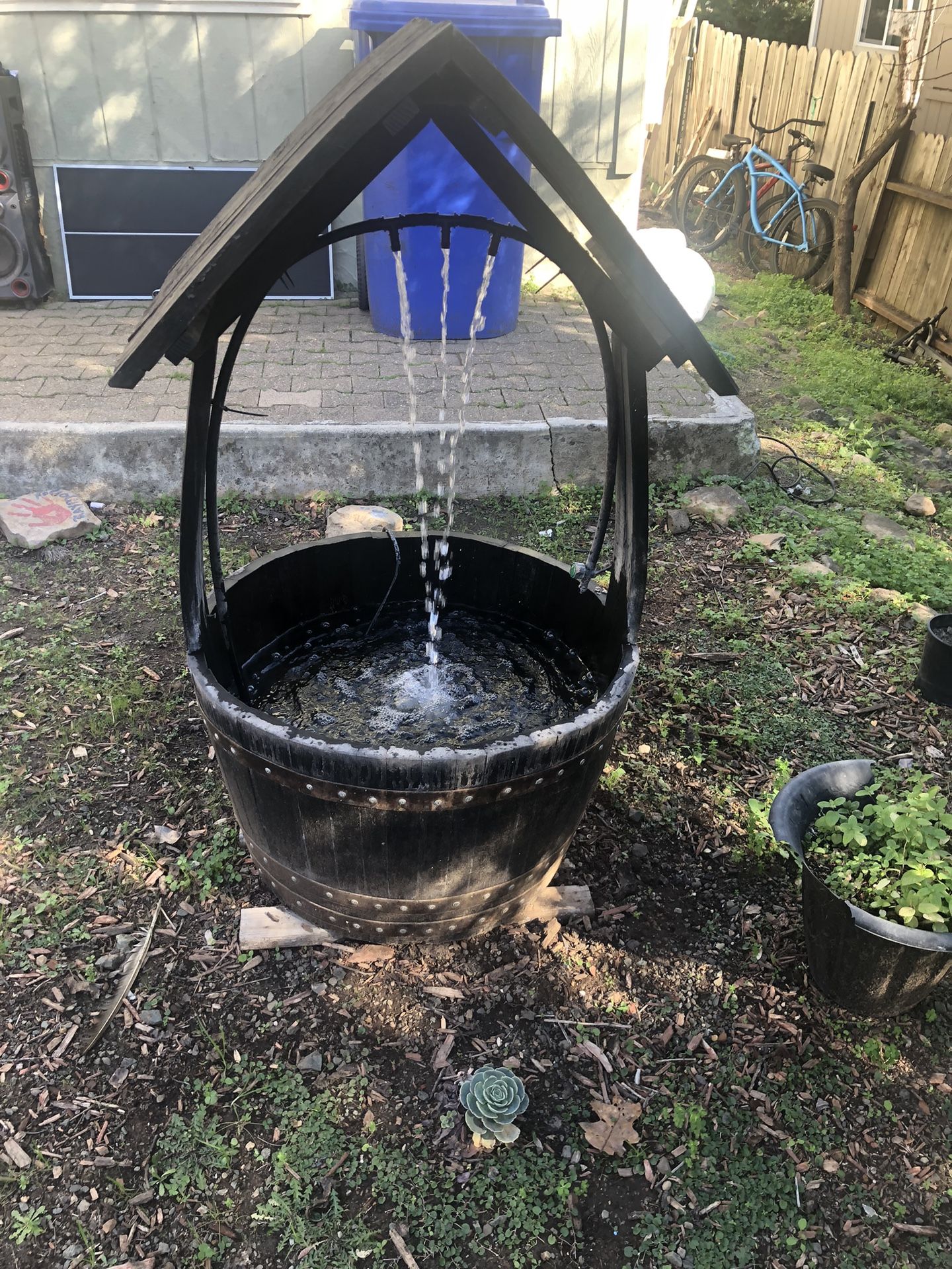 wine barrel fountain