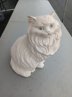 Vintage Large Mold Ceramic Cat Statue Figurine Persian Blue Eyes
