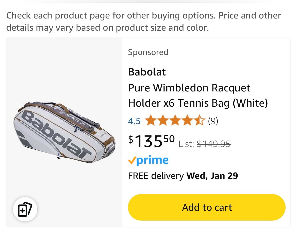 Babolat Pure Wimbledon Racquet Holder x6 Tennis Bag (White)