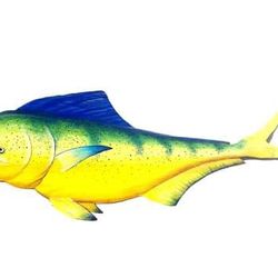 Mahi fish hand carved from palm frond