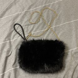 Black Fuzzy Wristlet Crossbody