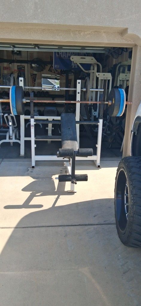 Tuff Stuff Olympic Beach Incline / Decline / Flat / Leg Extension / Plus .. 245 Lbs Bumber PLATES 2- 55s 2- 35s 2- 10s 1 - BAR/ $200 / OBO