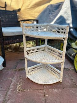 Corner white Wicker shelf