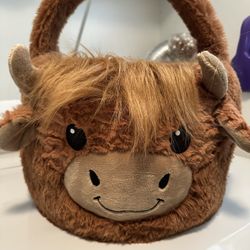 Highland Cow Large Plush Kids Easter Basket Storage 16”