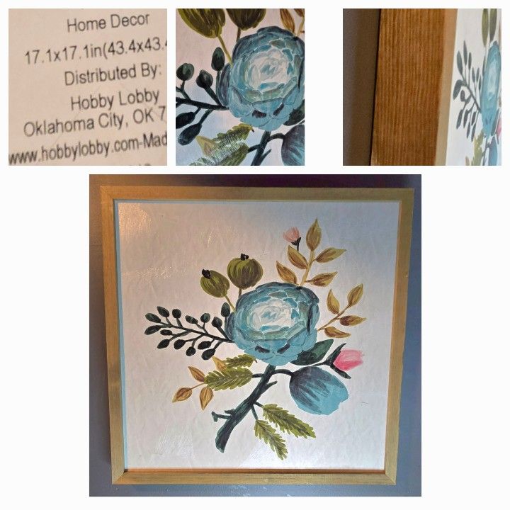 Adorable Blue Floral Painting On Canvas Wood Frame Kitchen Decor Bathroom Decor Bedroom Decor Wall Decor