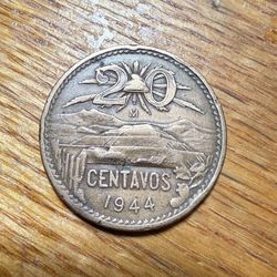 1944 Mexico 20 Centavos – Rare Old Mexican Coin, High Grade